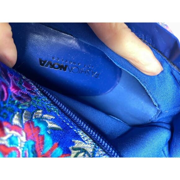 Fashion Nova Blue Metallic Thigh High Pointed Toe Floral Heels Size 8 - Picture 4 of 9